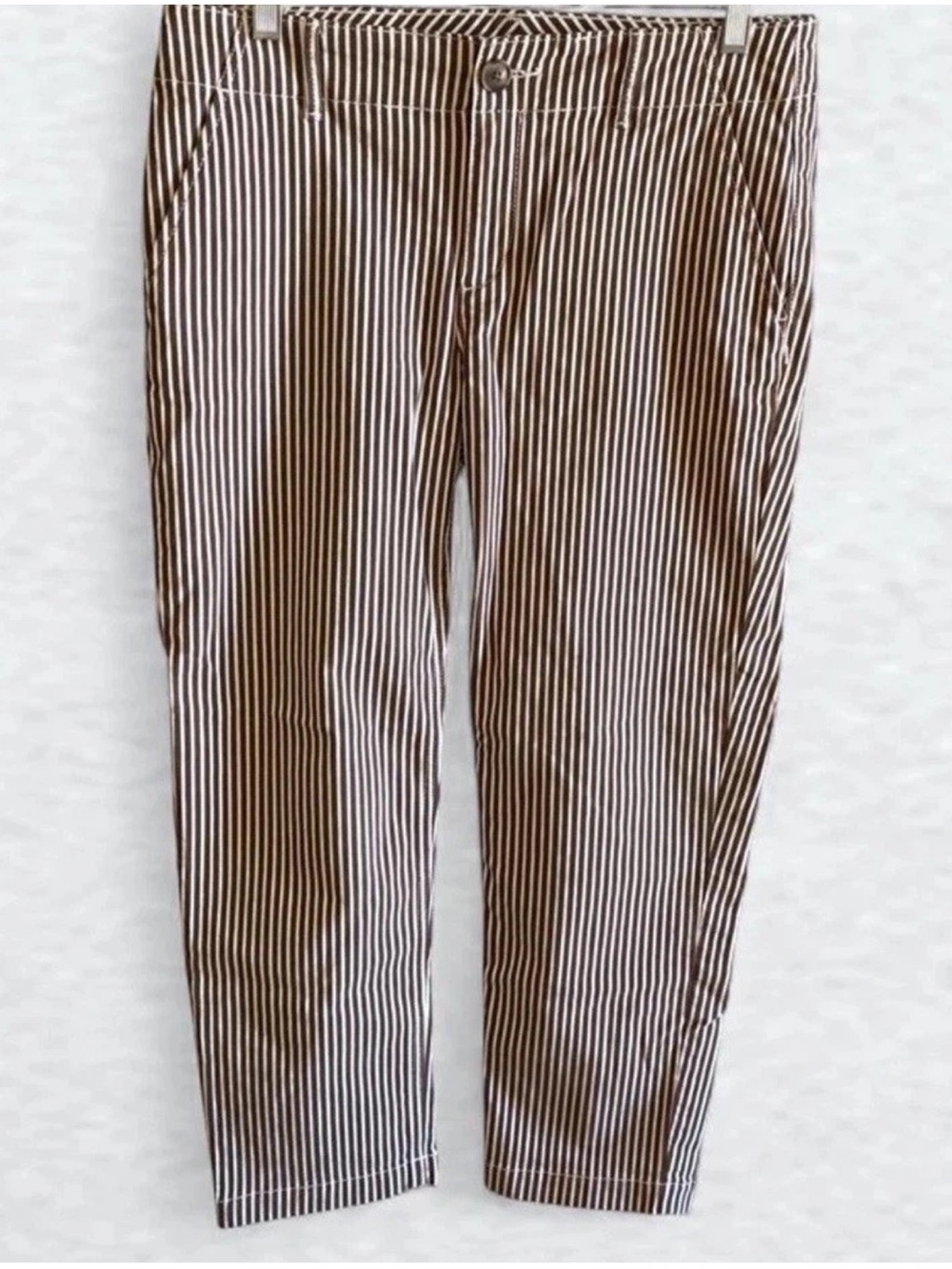 Loft Monroe Slim Chino Brown & White Pinstripe Ankle Pants Size 4 Petite